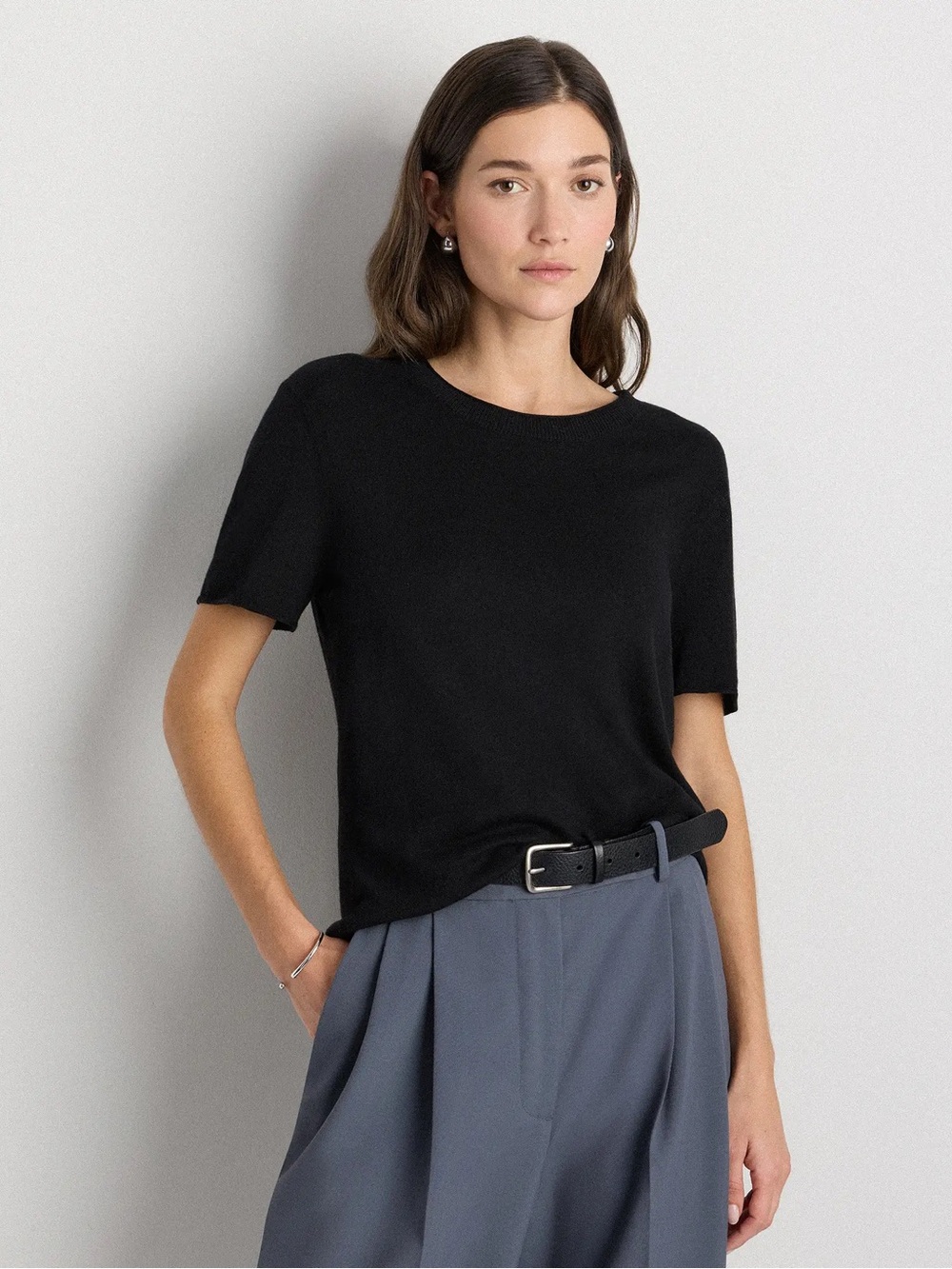 Quince NWT Black Lightweight Cotton Cashmere Relaxed Sweater Tee size L